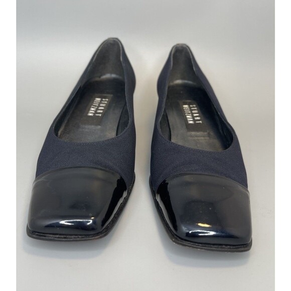 Vtg 90s Stuart Weitzman Square Toe Block Heels Pumps Womens 6.5 Navy Slip On - Picture 3 of 12